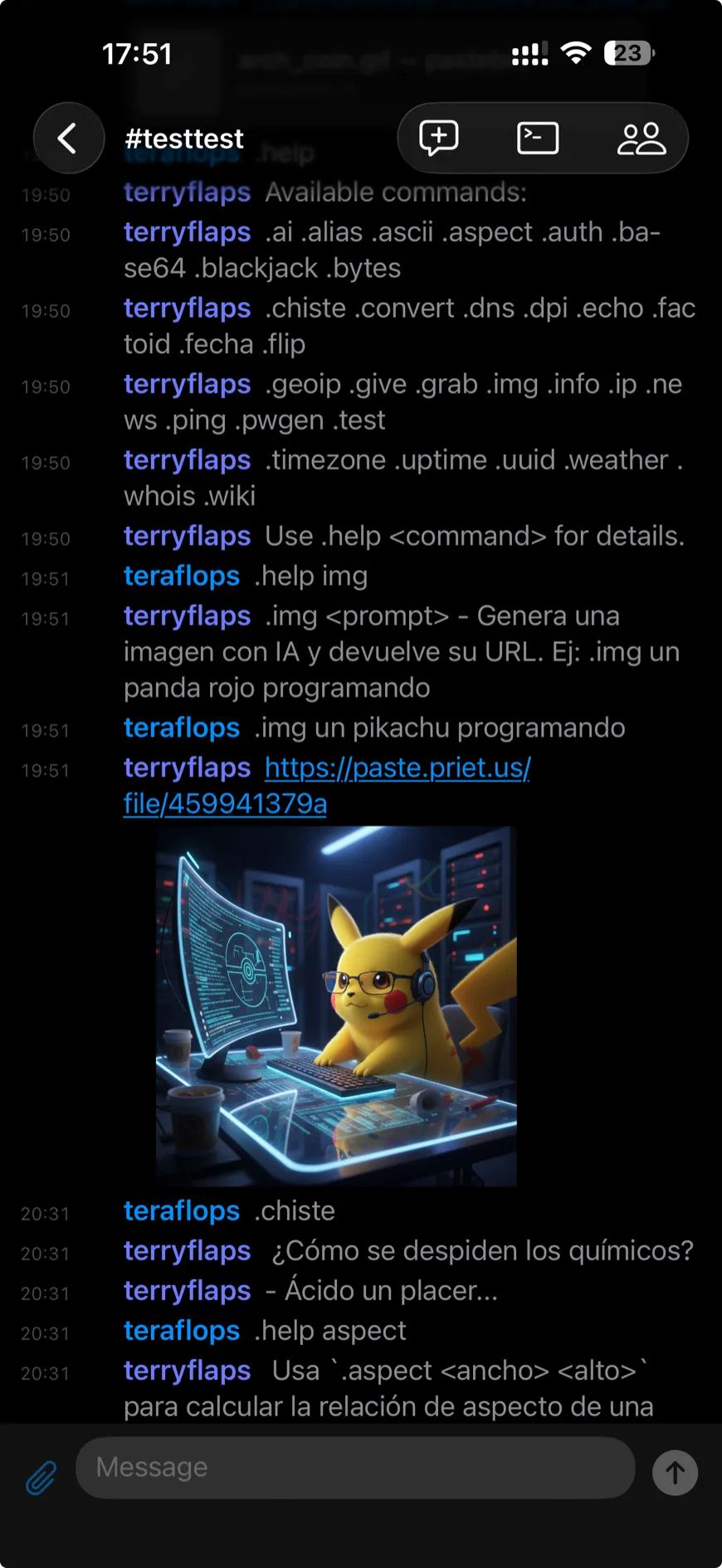 Arkhe on iPhone: a channel with timestamps, nick colours and an inline image